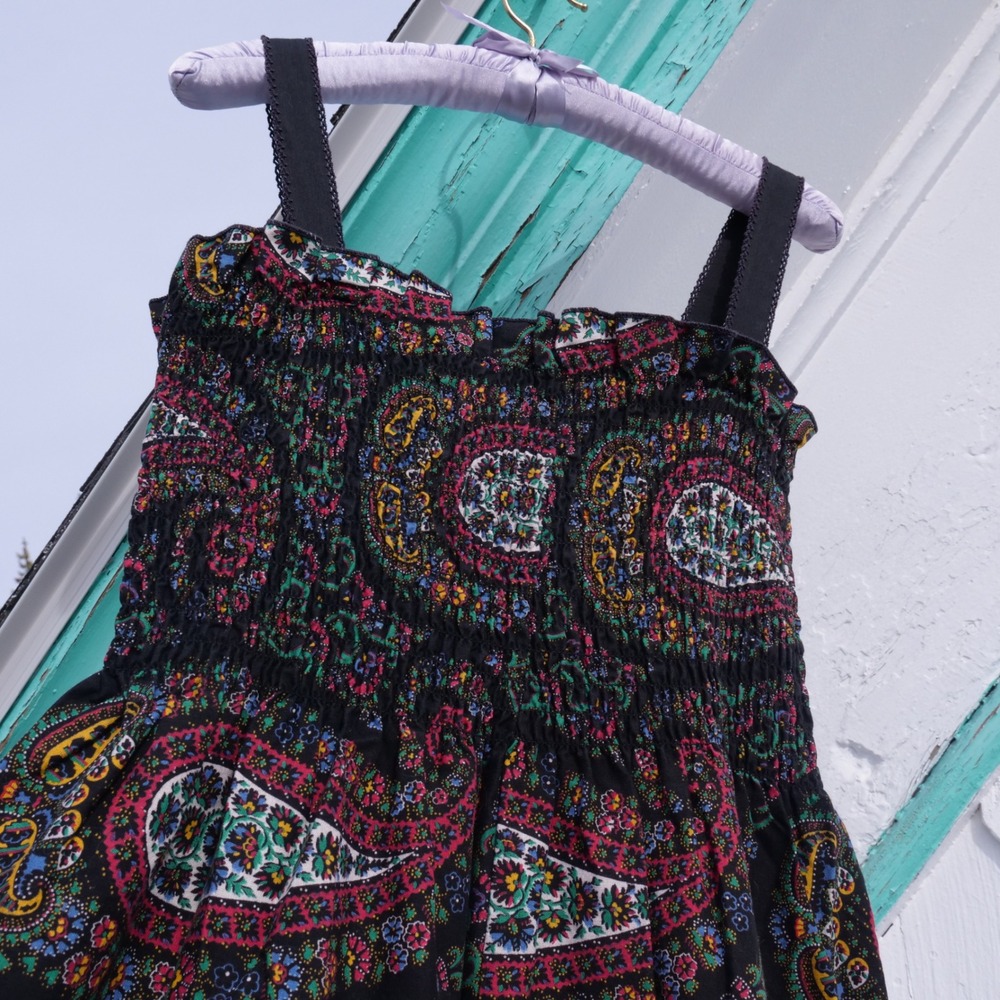 Vintage 1970s smocked top paisley print cotton maxi dress - Picture 6 of 8